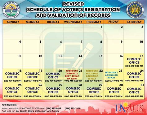 commision on elections - imus office|Revised Schedule of Voter's .